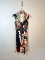 Vintage Multi-Print Beaded 100% Silk Slip Dress with Matching Scarf - LARGE