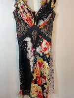 Vintage Multi-Print Beaded 100% Silk Slip Dress with Matching Scarf - LARGE