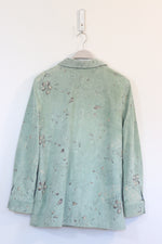 Tea Green Suede Leather Embossed Jacket LARGE
