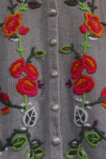 Embroidered Rose Vine Cardigan with Plush Trim SMALL