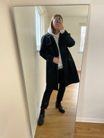 Oversized Black Trench Coat with Asymmetrical Collar - SMALL