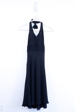 100% Silk Black Dress with Halter Top & Open Back - 8 PETITE