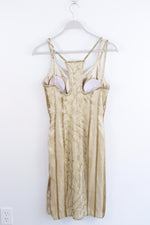 Vintage Reworked Gold Beaded Mini Dress with High Thigh Slit - SMALL