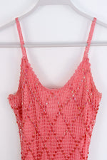 Vintage Barbie Pink Beaded Crochet Party Dress - SMALL