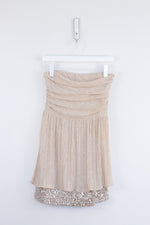 Vintage Flowy and Sequin Layer Strapless Micro Mini Dress - Size 6
