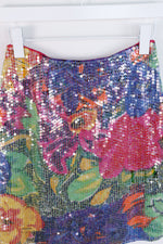 Vintage Rainbow Sequin Fitted Mini Skirt - Size Small