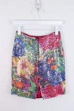 Vintage Rainbow Sequin Fitted Mini Skirt - Size Small