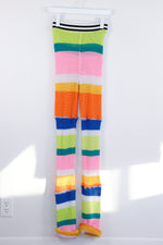 Multi-Colored 90's Vibe Knit Leggings with Striped Waistband - SMALL