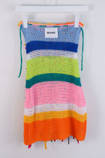 Multi-Colored Knit Mini Dress with Rainbow Fringe - SMALL