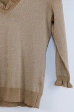 Vintage Metallic Ruffle Collar and Sleeve Quarter Sleeve Sweater - MEDIUM