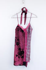 Vintage Pink Metallic Slip Dress with Matching Neck Tie - X-Small