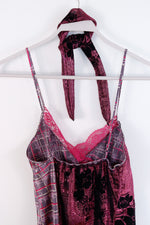 Vintage Pink Metallic Slip Dress with Matching Neck Tie - X-Small