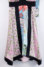 Vintage Multi-Print 100% Silk Slip Dress with Matching Scarf - LARGE