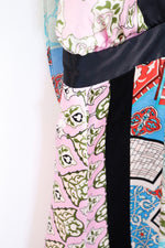 Vintage Multi-Print 100% Silk Slip Dress with Matching Scarf - LARGE