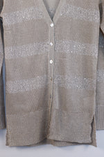 Vintage Metallic Stripes and Sequin Hip Length Cardigan - MEDIUM