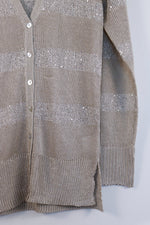 Vintage Metallic Stripes and Sequin Hip Length Cardigan - MEDIUM