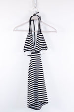 Black & White Striped Underboob Cut Out Halter Top Dress - SMALL