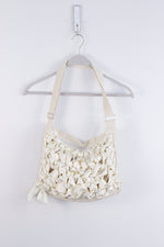 Reworked Vintage Ivory Satin Messenger Bag with Hand Crochet Satin Ribbon Appliqué