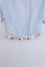 Reworked Vintage Light Blue Short Sleeve Button Down W/ Ruffles - MEDIUM