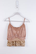 Mauve Vintage 1990's 100% Silk Satin Cami w/ Ruffles and Lace - SMALL