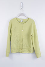 Spring Green 100% Wool Button Down Cardigan Sweater - MEDIUM