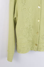 Spring Green 100% Wool Button Down Cardigan Sweater - MEDIUM