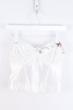 Reworked Victorian Style Ivory Satin Corset Top W/  Ruffles on Bust - S/M