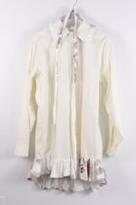 Reworked Belted Button Down Ivory Long Sleeve Dress W/ Victorian Ruffled Hem - LARGE