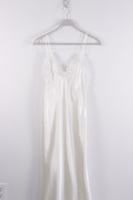 Vintage 1980's Ivory Satin Lace Ankle Length Night Dress - SMALL