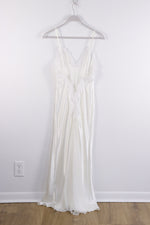 Vintage 1980's Ivory Satin Lace Ankle Length Night Dress - SMALL