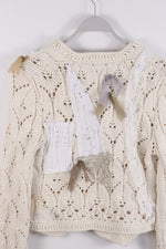 Lovely Things Embroidered Patchwork Crocheted Cardigan w/ Bow Ties - MEDIUM