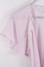 Vintage Lingerie Baby Pink Embellished Sheer Robe W/ Belt & Flowy Sleeves - L/XL