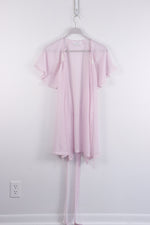 Vintage Lingerie Baby Pink Embellished Sheer Robe W/ Belt & Flowy Sleeves - L/XL