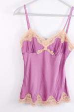 Pink & Peach Vintage 1990's 100% Silk Satin Cami & Lace - SMALL